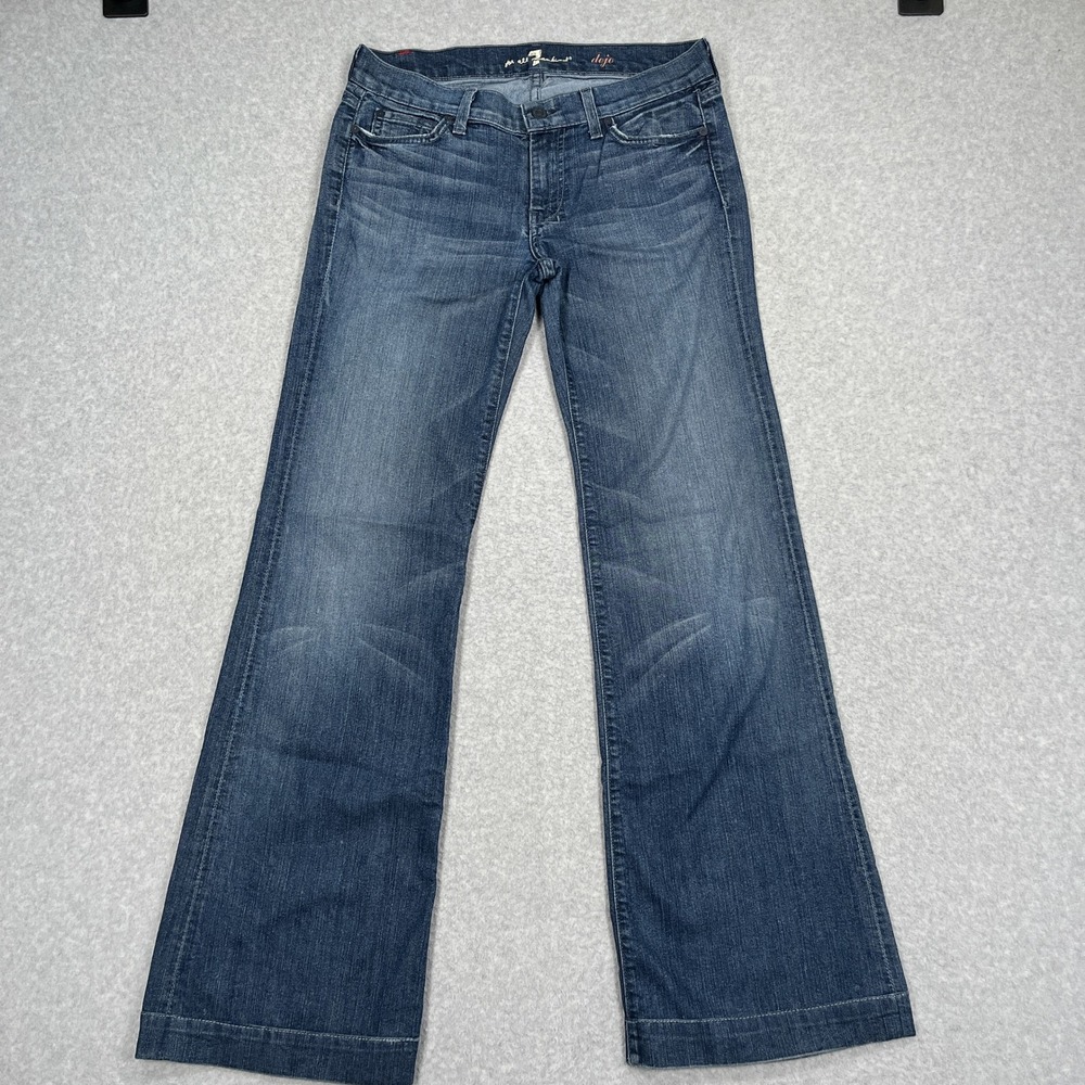 7 For All Mankind Dojo Jeans Womens 29 (31x32) Wide Leg Flare Low Rise Denim Y2K